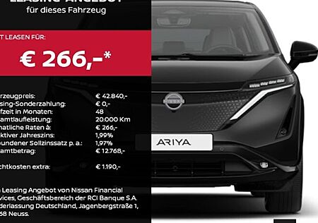 Nissan Ariya 63kWh Vorderrad. 160kW 22kW Advance Pack 5 Türen