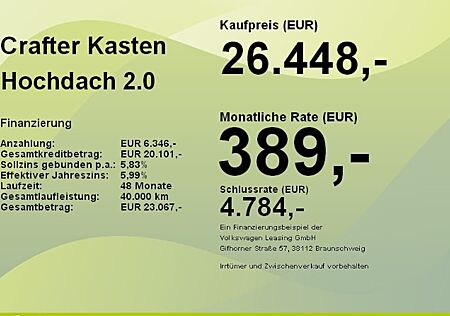 VW Crafter 35 2,0TDI 103kW mittel Hochdach 4 Türen