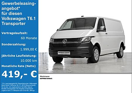 VW T6 .1 Transporter Kastenwagen lang Klima Navi Vorr.AHK 3sitzig Hecktüren*Komfortpaket incl.Klima*