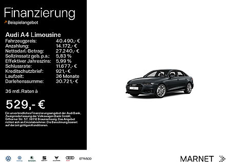 Audi A4 Limousine Advanced 40 TDI quattro*Navi*PDC*Virtual Cockpit*Kamera*Sitzheizung