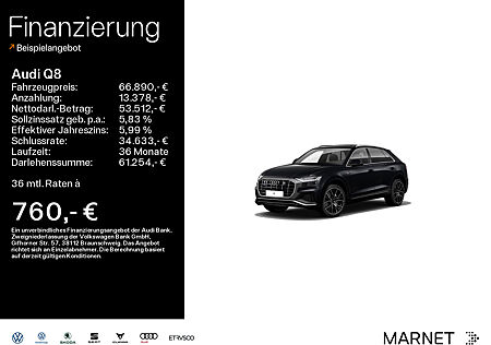 Audi Q8 SUV 50 TDI quattro S line*Navi*Matrix*Alu*HUD*Pano*Virtual Cockpit*Kamera*Standheizung