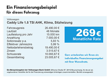 VW Caddy Life 1.5 TSI AHK, Klima, Sitzheizung Navi