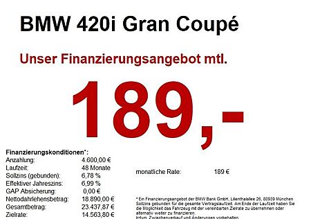 BMW 420i Gran Coupé NAVI/TEMPO/PDC/CD/SCHALTER!