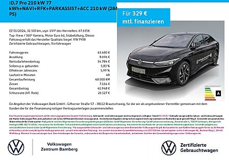 VW ID.7 Volkswagen Pro 210 kW 77 kWh+NAVI+RFK+PARKASSIST+ACC