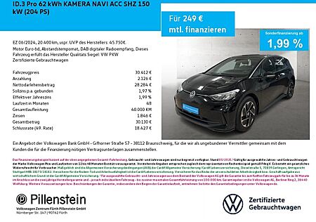 VW ID.3 Volkswagen Pro 62 kWh KAMERA NAVI ACC SHZ