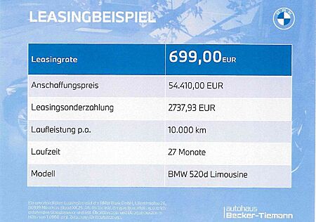 BMW 520 gebraucht kaufen BMW 520d xDrive Limousine M Sport Leasing 699€ mtl.
