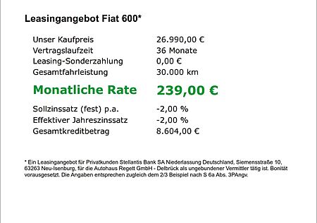 Fiat 600 Hybrid Business Edition *Allwetterreifen*Nav