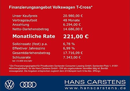 VW T-Cross Volkswagen 1,0 TSI Style AHK Tempomat Navi Vorbe.