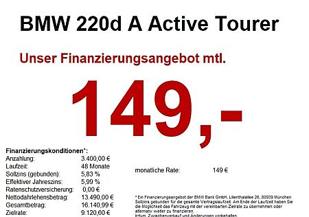 BMW 2er 220d A Active Tourer AHK/LED/NAVI/TEMPO/SH