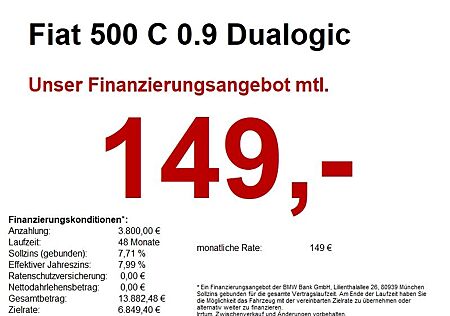 Fiat 500C 500 C 0.9 Dualogic Lounge KlimaA/PDC/Connect