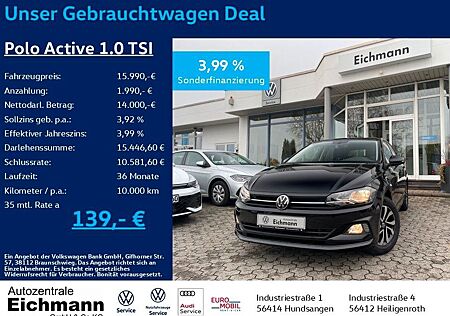 VW Polo Volkswagen Active 1.0 TSI+APP+CLIMA+SHZ+PDC+NEBEL+