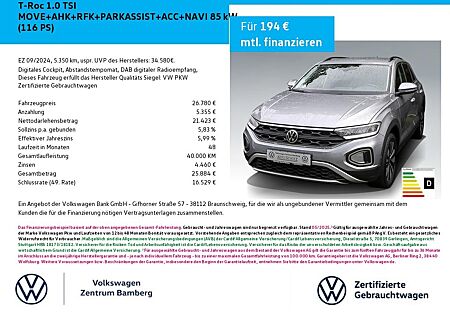 VW T-Roc Volkswagen 1.0 TSI MOVE+AHK+RFK+PARKASSIST+ACC+NAVI