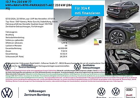 VW ID.7 Volkswagen Pro 210 kW 77 kWh+NAVI+RFK+PARKASSIST+ACC