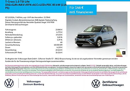 VW T-Cross Volkswagen 1.0 TSI Life DSG+GJR+NAV+RFK+ACC+LED+PDC