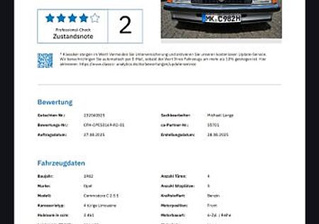 Opel Commodore mit H-Zulassung Note2