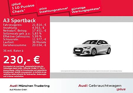 Audi A3 Sportback 40 TFSI e basis MMI+ Business-Paket