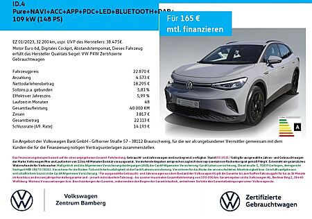VW ID.4 Volkswagen Pure+NAVI+ACC+APP+PDC+LED+BLUETOOTH+DAB+
