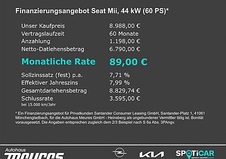 Seat Mii 1.0 Reference Radio MP3 Klima eFH ZV Allwett