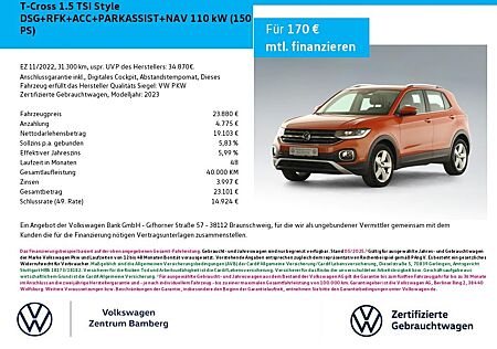 VW T-Cross Volkswagen 1.5 TSI Style DSG+RFK+ACC+PARKASSIST+NAV