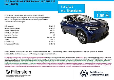 VW ID.4 Volkswagen Pure 55 kWh KAMERA NAVI LED SHZ