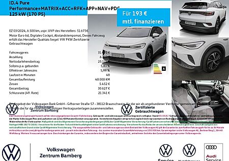 VW ID.4 Volkswagen Pure Performance+MATRIX+ACC+RFK+APP+NAV+PDC