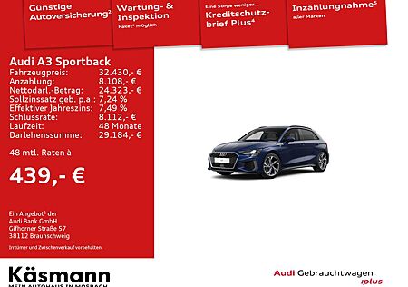 Audi A3 Sportback S line 30TFSI AHK NAV ACC PDC SHZ