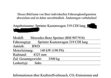 Mercedes-Benz Sprinter Kastenwagen 319/V6 lang/hoch