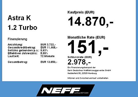 Opel Astra K 1.2 Turbo Edition LM LED W-Paket PDC