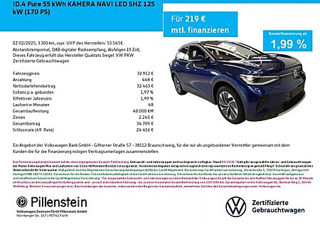 VW ID.4 Volkswagen Pure 55 kWh KAMERA NAVI LED SHZ