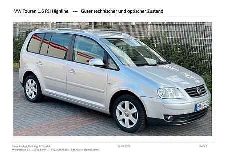 VW Touran Volkswagen 1.6 FSI Highline Highline