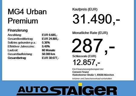 MG MG4 Urban Premium Top Ausstattung*Lagerwagen*