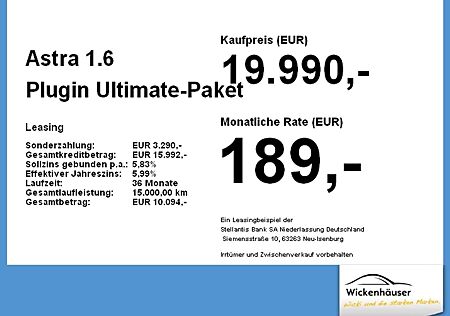 Opel Astra 1.6 Plugin Ultimate-Paket LED, BT, NAVI uvm