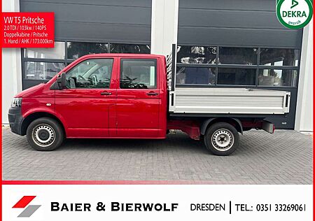 VW T5 Transporter Volkswagen T5 Pritsche 140PS Klima AHK Doppelkabine 1. Hand