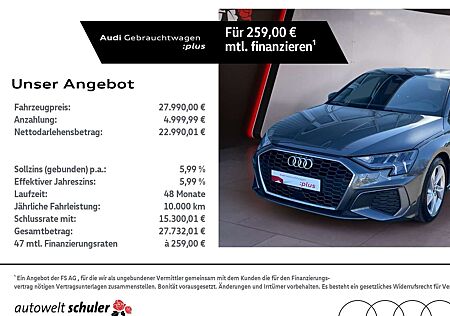 Audi A3 Sportback 35 1.5 TFSI S-tronic S-line Navi GRA LE