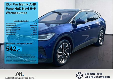 Volkswagen ID.4 Pro Matrix AHK Pano HuD Navi H+K Wärmepumpe