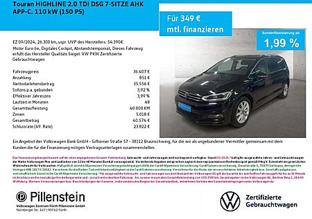 VW Touran Volkswagen HIGHLINE 2.0 TDI DSG 7-SITZE AHK APP-C.