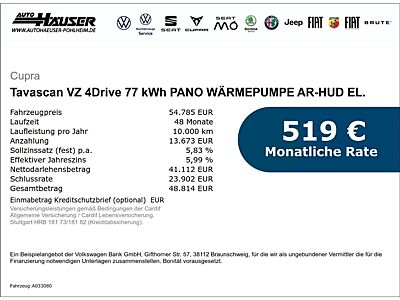 CUPRA Tavascan VZ 4Drive 77 kWh PANO WÄRMEPUMPE AR-HUD EL. HECKKL