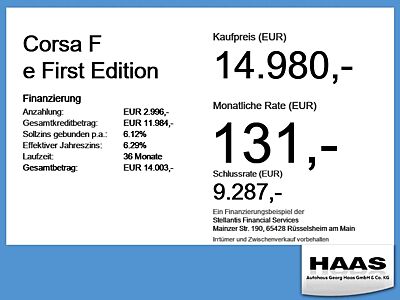 Opel Corsa F e First Edition Vollausstattung, Leder