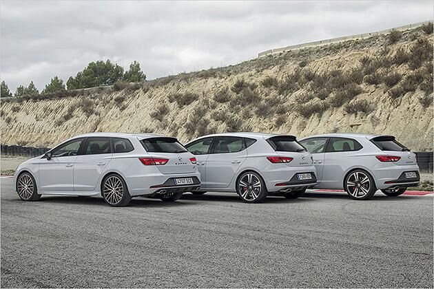 Eine schrecklich schnelle Familie: Leon ST Cupra, Leon Cupra und Leon SC Cupra (von links)