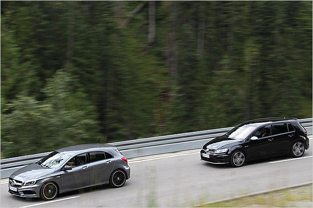 Irre schnell und alltagstauglich: Mercedes A 45 AMG und VW Golf R
