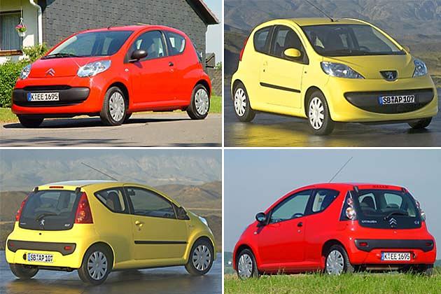 Citroën C1 (rot) und Peugeot 107 (gelb): Zwei eineiige Zwillinge