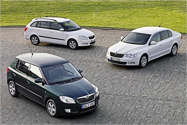 Die gesamte GreenLine-Palette von Skoda: Fabia, Fabia Combi und der neue Superb