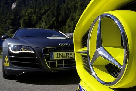Mercedes SLS E-Cell - Audi e-tron - Duell im Montafon Mercedes SLS E-Cell - Audi e-tron - Duell im Montafon