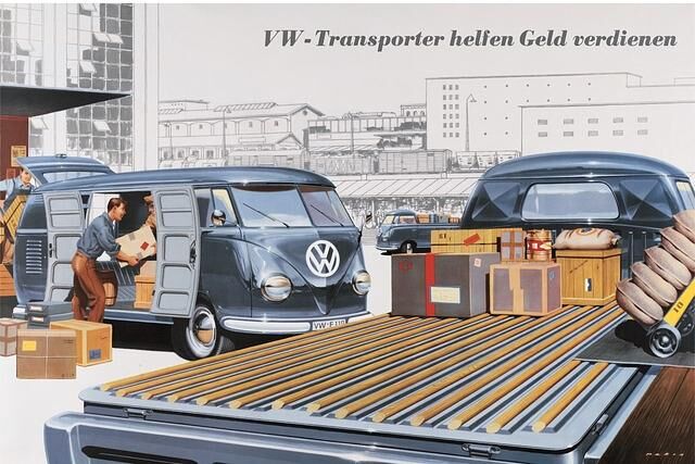 Ein VW T1 Pritschenwagen und ein Kastenwagen