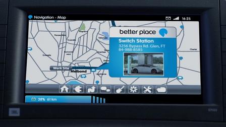 Das Navi lotst zur nächsten Stromtankstelle. Bildquelle: Better Place
