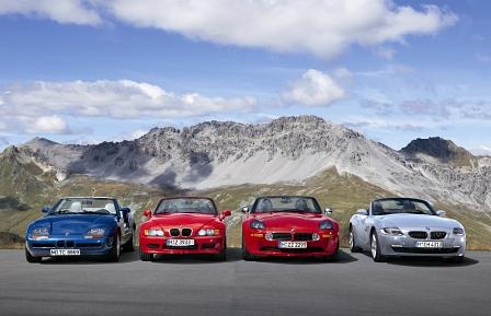 BMW-Roadster: Z1, Z3, Z8, Z4 (von links)