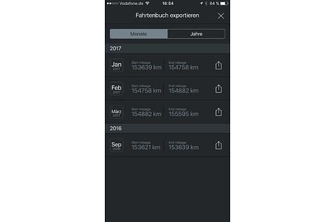 Das elektronische Fahrtenbuch kann als pdf exportiert werden