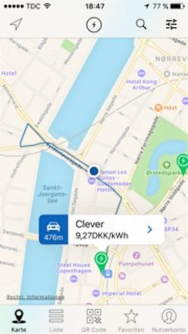 Der Strompreis an einer Ladestation in Kopenhagen beträgt rund 1,24 Euro pro Kilowattstunde