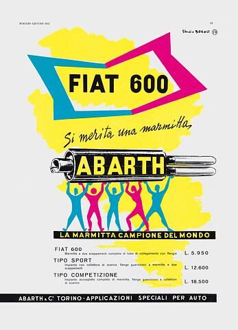 Auspuffanlagen machten Abarth zur Kultmarke, Werbung ab 1955