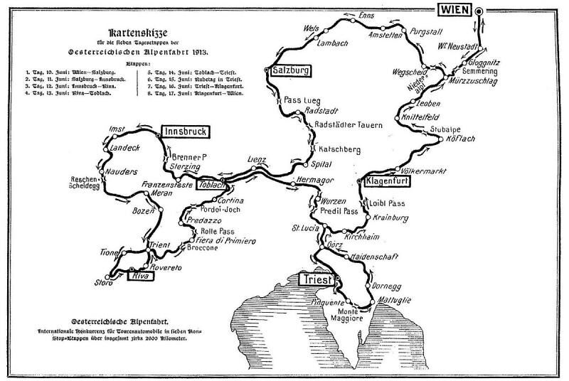 Die Karte des Alpine Trial 1913